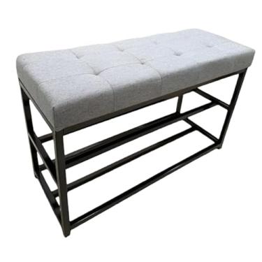 Imagem de Banco Sapateira 80cm Industrial Estofado Cores Decorativa Hall De Entrada Luxo sapateira hall de entrada para Hall de Entrada, Corredor ou Quarto(Estrutura Preta/Assento Cinza)