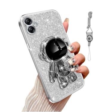 Imagem de Annyojo Capa para celular Samsung A04E 5G com função de suporte de astronauta 6D à prova de choque protetora macia com revestimento luxuoso para Galaxy A04E 5G, prata