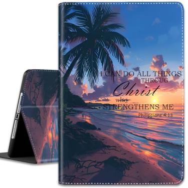 Imagem de Capa para iPad (A16) 11ª geração 11 polegadas (2025)/iPad 10ª geração 10,9 polegadas (2022), visualização em vários ângulos e despertar/dormir automático, Sunset Beach Philippians 4-13