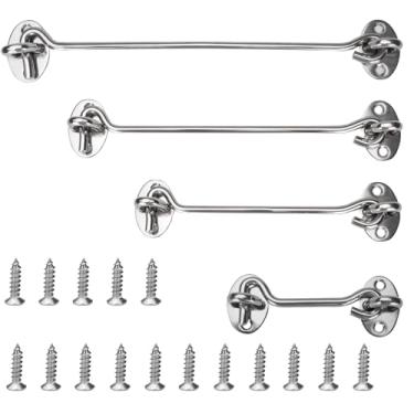 Imagem de Bagentry 4 pacotes de trava de gancho e olhal de aço inoxidável, travas de porta de celeiro, trava de gancho para porta com parafusos de montagem, ferragens para janelas de galpão, cerca de celeiro, 4