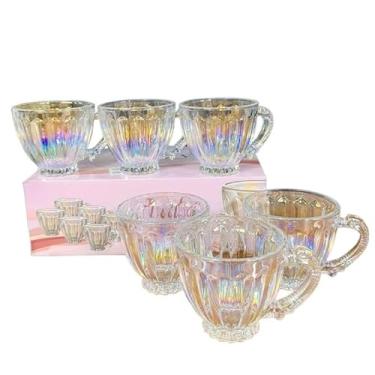 Imagem de Xícaras de Chá Café 200ml Itália Rainbow Ambar Jogo 6 Peças Canecas Cristal Brilhante Luxuoso Rose(Rainbow)