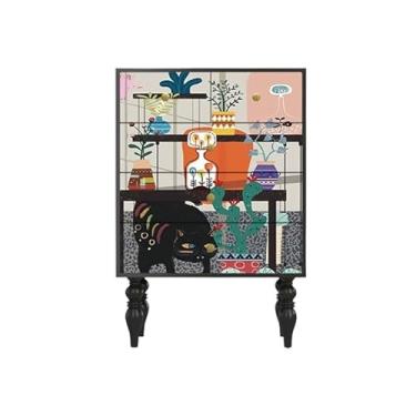 Imagem de Cômodas Cômoda para quarto, cômoda retrô de meados do século com superfície decalques pintados, organizador armazenamento madeira para sala estar, corredor