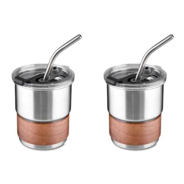 Imagem de Kit com 2 Copos Herméticos em Inox Para Café, Chá e Bebidas Quentes 250ml com Canudo - Prata