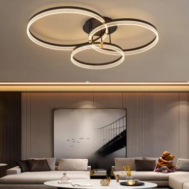 Imagem de Luminária de teto moderna de LED para sala de estar, com controle remoto, dimerizável, em metal, com anel marrom, ideal para decoração de interiores, perfeita para restaurantes, cozinhas, il