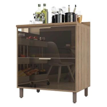 Imagem de Balcão Cozinha 80 Cm 2 Gavetões Vidro Refleta Bronze Mel Luciane Móveis