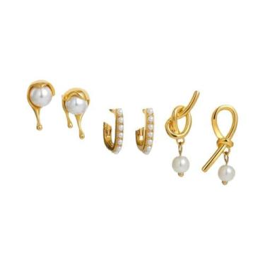 Imagem de Brincos De Argola Pequenos Banhados a Ouro, Conjunto De 3 Pares, Estil