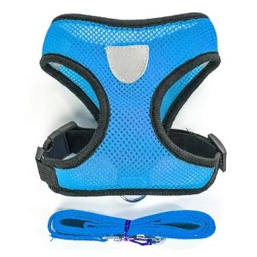 Imagem de Coleira Peitoral Ajustável para Cães e Gatos com Guia – Arnês Colete Pet Confortável Refletivo(G,AZUL)