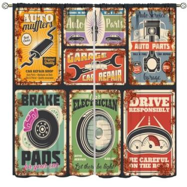 Imagem de DDCBNS Cortinas de carro vintage, garagem country retrô antiga oficina de conserto de carro impressão de tratamentos de janela para quarto, sala de estar, cozinha, café, conjunto de 2 painéis, tamanho