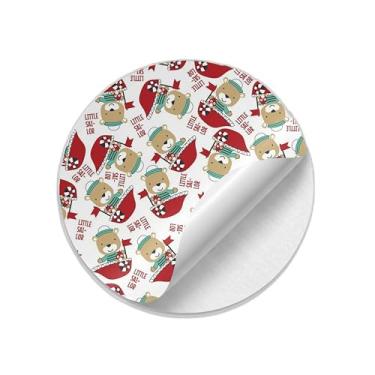 Imagem de 25 Unidades de Autocolantes Adesivos Redondos Natalinos Ursinho Marinheiro - Tamanho 50x50cm
