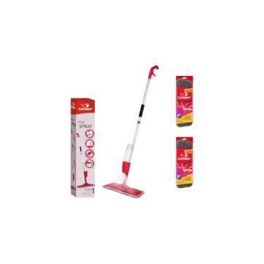 Imagem de Mop Retrátil Profissional com 2 Refis, Esfregão de Limpeza para Pisos, Cabo Ajustável 134cm, Plástico e Poliéster, Cinza e Verde