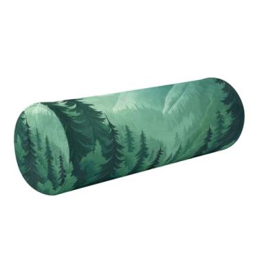 Imagem de QwThum Almofada de rolo de pescoço verde com 02 árvores da floresta da montanha, almofada redonda redonda de espuma viscoelástica cilíndrica cervical longa com capa lavável removível para corpo, cama