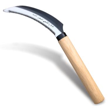 Imagem de SHANFEEK Foice de grama com enxada japonesa dente de serra ferramentas de remoção de ervas daninhas para jardim aço inoxidável de alta resistência com cabo de madeira maciça dura (bege)