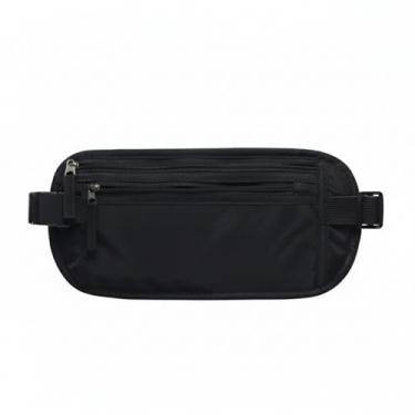 Imagem de Pochete Doleira Antifurto de Viagem Slim Preto com Cinto Elástico Ajustável Dois Bolsos Discreta e Confortável