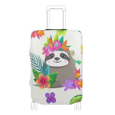 Imagem de Capa protetora de bagagem, capa de mala personalizada, lavável com estampa animal, acessórios de viagem para mulheres, coroa de flor de preguiça fofa, P, serve para capa de 45 a 50 cm, Linda coroa de