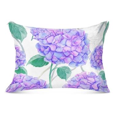 Imagem de Fronha decorativa com zíper floral com flores roxas e azuis padrão Queen King Size fronha estampada para sofá de cama de casa, tamanho king, 50,8 cm x 101,6 cm
