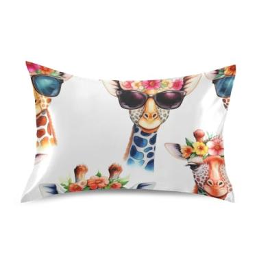 Imagem de Fronhas refrescantes engraçadas girafas coloridas floral branco cetim estampa animal king queen fronha padrão fronha de cama fronha tamanho king 101,6 cm x 50,8 cm