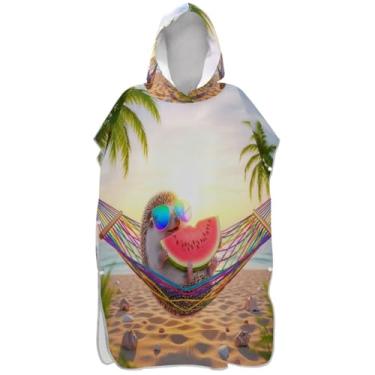 Imagem de Joisal Poncho de surfe engraçado de ouriço fofo para trocador adulto leve unissex poncho adulto com capuz toalha de banho com capuz de praia
