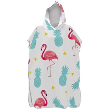 Imagem de Joisal Poncho de surf para adultos trocador de roupa de praia com capuz toalha de banho vestível homens mulheres poncho com capuz azul-petróleo abacaxi rosa flamingo