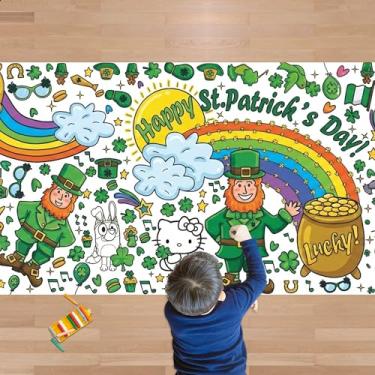 Imagem de JXSDWANG Toalha de mesa para colorir gigante do Dia de São Patrício, artesanato para crianças - 182 x 76 cm, faixa para colorir em papel, jogos, atividades, presentes, decorações de festa