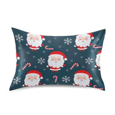 Imagem de Fronhas refrescantes floral arte padrão queen king size almofadas de cetim decoração de casa tamanho queen 76.2 cm x 50.8 cm Natal fofo Papai Noel marinho