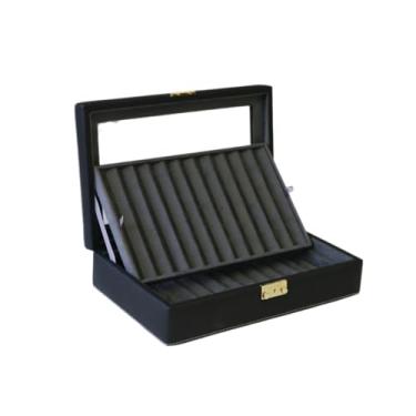 Imagem de Estojo porta caneta para 23 canetas - Colecionador - Couro (Couro Preto - Interior Cinza)