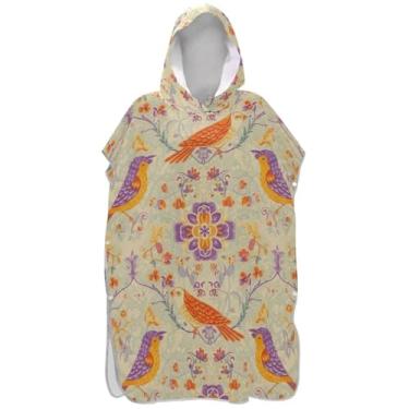 Imagem de Joisal Poncho de surf absorvente para adultos trocador com capuz toalha de praia estampa pássaros floral vintage masculino poncho com capuz