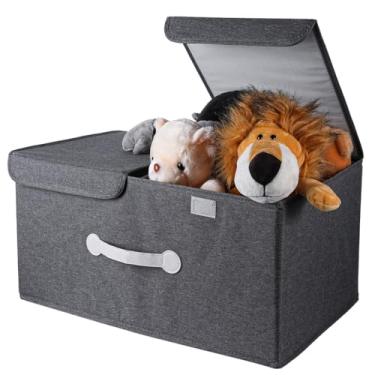 Imagem de Baú de brinquedo espaçoso com tampas e divisória, caixa de armazenamento para brinquedos, roupas e muito mais, organiza itens de sala de jogos e berçário