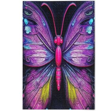 Imagem de Quebra-cabeça para adultos 500 peças borboleta colorida animal roxo elefante branco cena quebra-cabeças coloridos jogo familiar obra de arte, 500 peças, 52 x 37,8 cm