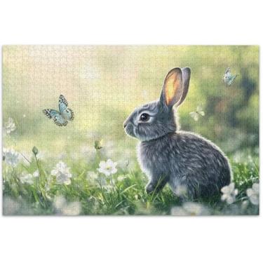 Imagem de Quebra-cabeça coelho fofo prado para adultos 1000 peças, natureza, decoração de casa, arte, presentes de quebra-cabeça únicos, presentes engraçados, 75 x 40 cm