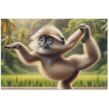 Imagem de Quebra-cabeça de macaco gibbon, ioga, animal, adulto, 500 peças, paisagem floral, cena, outono, família, elefante branco, presentes, 51 x 35 cm