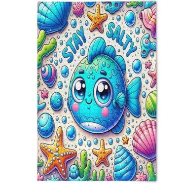 Imagem de Quebra-cabeça de peixe azul fofo para adultos 1000 peças cenário decorativo arte animal natureza quebra-cabeças adultos elefantes brancos presentes quebra-cabeça, 1000 peças, 75 x 50 cm
