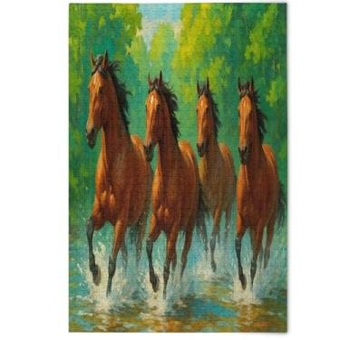 Imagem de Quebra-cabeça 1000 peças arte adulto família jogo pintura desenho animado marrom cavalo verde paisagem quebra-cabeças família amantes presentes, 1000 peças, 75 x 50 cm