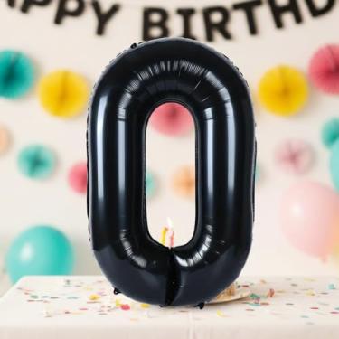 Imagem de 1 balão preto com números de 81 cm, balões grandes de alumínio para decorações de festa de aniversário, adereço para fotos de aniversário, decoração de quarto interno