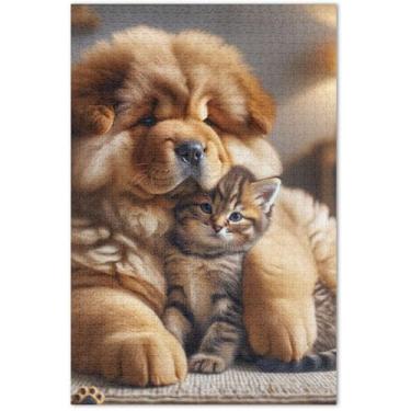 Imagem de Quebra-cabeça Chow Chow para cães e gatos 1000 peças para adultos, pintura de belas artes, quebra-cabeças exclusivos, divertidos, bobos, 75 x 40 cm