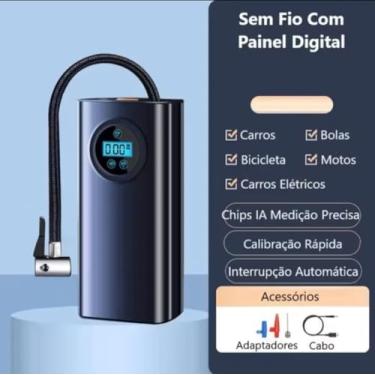Imagem de Compressor de Ar Digital Portátil, Calibrador de Pneus Sem Fio USB, Medidor de Pressão com Display LCD para Carros, Motos, Bicicletas, Bolas, com Adaptadores