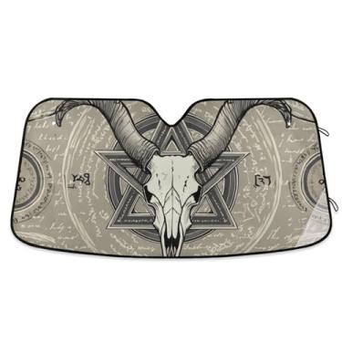 Imagem de Guarda-sol de carro cinza crânio de cabra personalizado para-brisa dobrável universal caminhão auto carro sombra para para-brisa dianteiro S, 134,6 cm x 59,7 cm