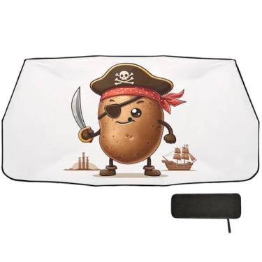 Imagem de Guarda-sol pirata de batata para para-brisa de carro proteção de isolamento térmico para carro 147 x 75 cm acessórios de resfriamento de carro