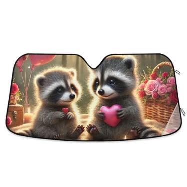 Imagem de Guarda-sol personalizado bonito guaxinim luz de velas amor para para-brisa de carro dobrável caminhão persianas de carro para janelas dianteiras automotivo S, 134,6 cm x 59,7 cm