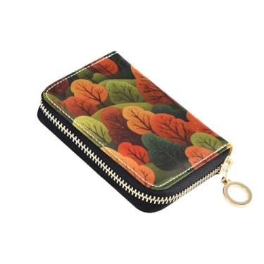 Imagem de Carteira de desenho animado feminina de couro com bloqueio de RFID, linda carteira colorida de outono florestal com bolso para moedas