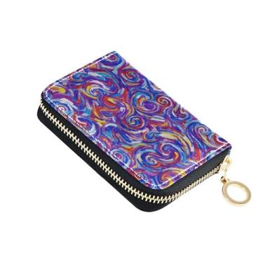 Imagem de Carteira feminina abstrata azul vibrante branca com zíper em torno de porta-cartões com bloqueio de RFID divertida bolsa de moedas com zíper