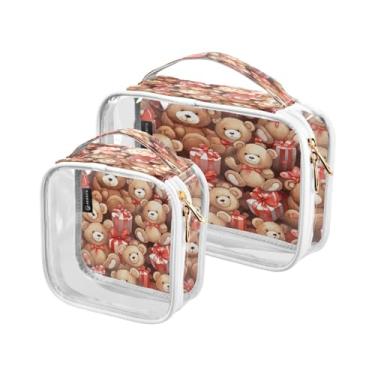 Imagem de GAIGEO Conjunto de 2 sacos de maquiagem transparentes com coruja decorativa na cor azul, sacos de maquiagem de plástico transparente com zíper para viagens, Ursos de pelúcia cercados por corações - 1