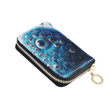 Imagem de Carteira feminina engraçada de couro, porta-cartões, bloqueio RFID, azul, engraçada, monstro, fixe, porta-moedas, com chaveiro