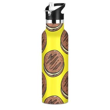 Imagem de Chocolate Cookies Garrafas de água amarelas com tampa de canudo Garrafa de água isolada de aço inoxidável para adolescentes meninos 590 ml parede dupla à prova de vazamento copos infantis