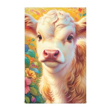 Imagem de Toalhas de prato de sálvia para cozinha decorativas fofas de vaca highland toalhas de mão de chá com estampa de bezerro panos de prato fofos absorventes de banheiro 45 x 71 cm, pacote com 4