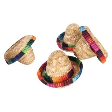 Imagem de HEEPDD Bonecas que Fazem Chapéus Decorativos Feitos à Mão para Bonecas, Animais de Estimação, Festas, Decorações Artesanais, 4 Peças, Mini Chapéus de Palha, Sabor Mexicano, Sombreros, Costura, Bordado