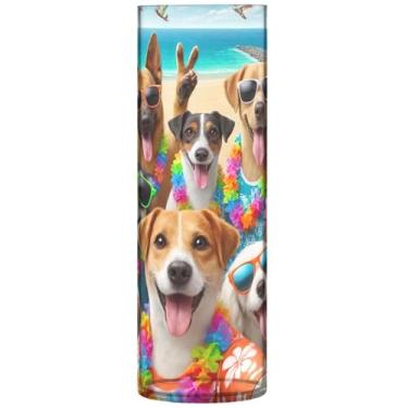 Imagem de Vasos de flores cilíndricos para centros de mesa, fofos, cachorros, praia, vaso de flores alto, plástico, impressão personalizada, decoração de quarto, 30 cm x 9,9 cm