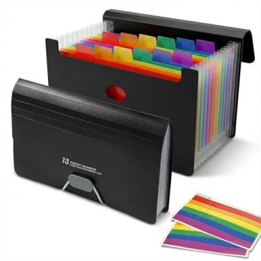 Imagem de Pacote com 2 organizadores pequenos de arquivos sanfonados com 13 bolsos, 17 x 11 cm, organizador de pasta de arquivos expansível para fatura/recibo/cartões, cupom/bilhetes (preto)