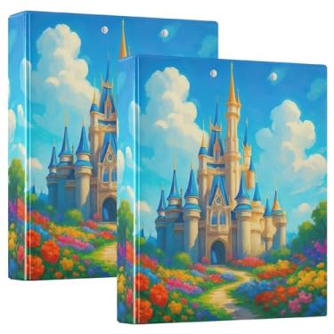 Imagem de Fichários de 3,8 cm Castelo de Conto de Fadas Torres Azuis com 3 argolas, 200 folhas, anel redondo, fichário de escritório, 31,5 x 27 x 6 cm, 1 pacote