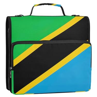 Imagem de Fichários divertidos com 3 anéis de 3 anéis resistentes bandeira da Tanzânia com zíper organizador de fichário de armazenamento com alça e bolsa escolar
