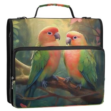 Imagem de Lindo papagaio Lovebirds 3,8 cm, 3 anéis, organizador de fichário com zíper, bolsa de fichário para ensino médio com alça para armazenamento de documentos, pasta de portfólio com alça